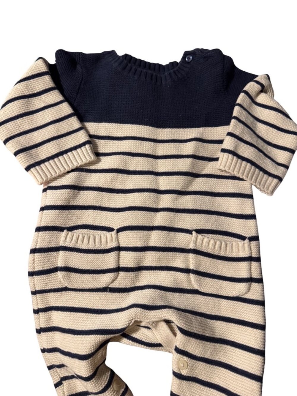 Baby Gap Brannan One-Piece Romper 18-24M | Navy & Cream Striped Knit Outfit | T - Picture 2 of 4